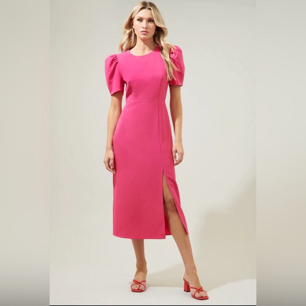 Baltic Born Sugar Lips Chelsea Gathered Shoulder Dress Fuschia